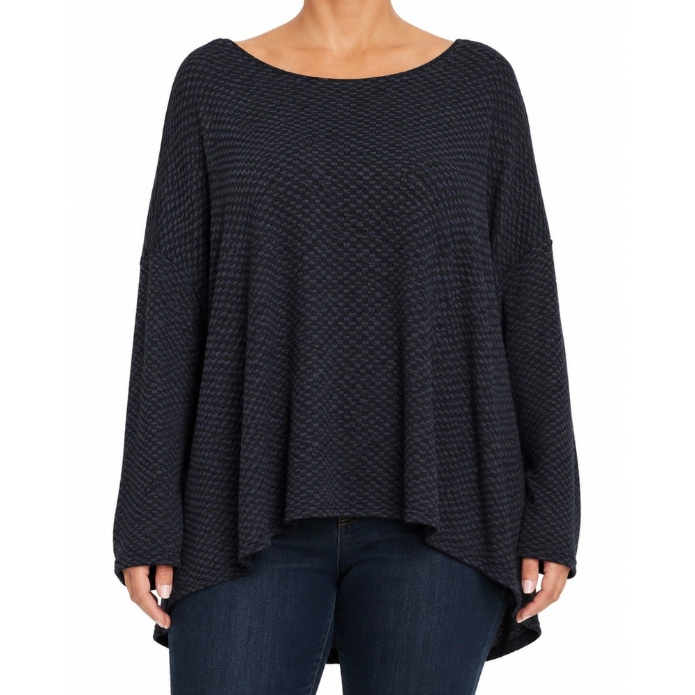 Eileen Fisher Womens Tunic Top Navy Blue Textured 100% Tencel Lyocell XL